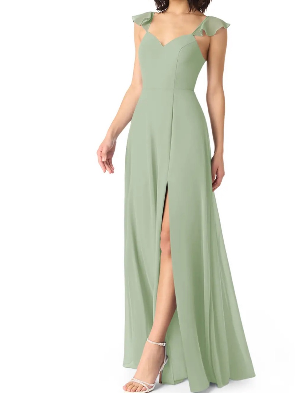 Azazie Everett Dusty Sage A-Line V-neck Ruched Chiffon Dress Size A0
